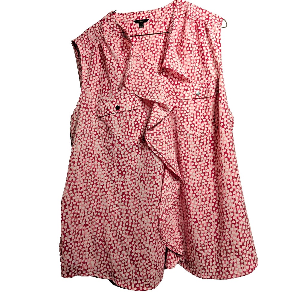 Milano Woman Sleeveless Blouse Womens 2X Pink White Dot Print Ruffle Front Top